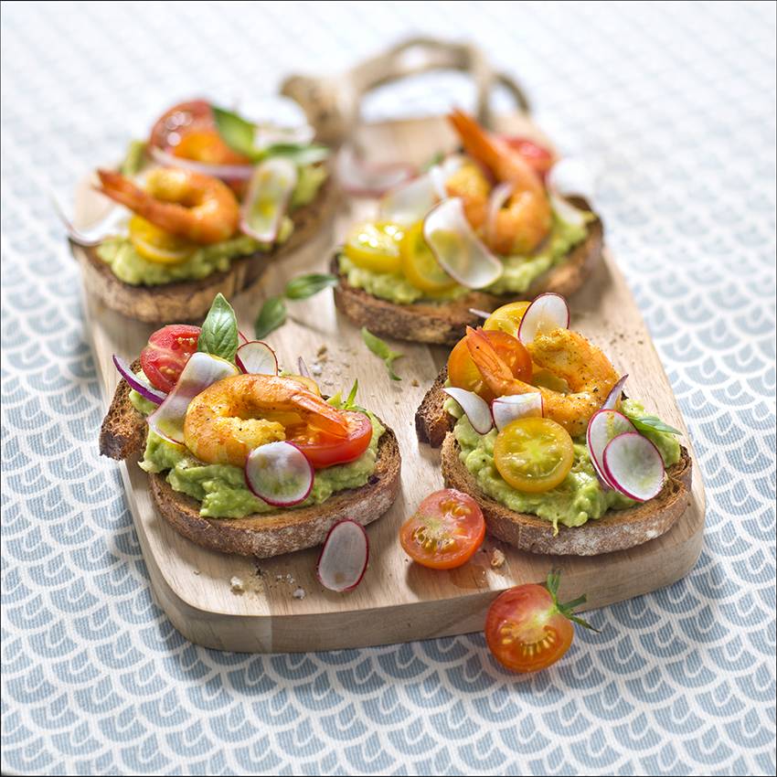 Toast avocats crevettes